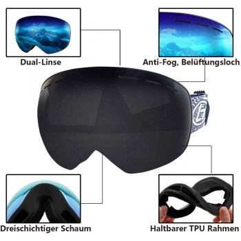 Gogle narciarskie, snowboardowe, OTG UV400 wymienne soczewk sztywny futerał [13180000407]